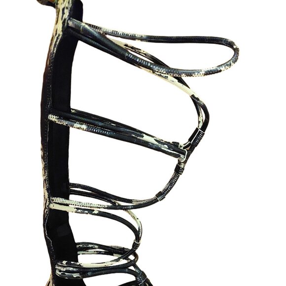 BCBGMAXAZRIA Tall Gladiator Sandals Black and White Leather Shoes Size 7 $484 - Picture 6 of 8
